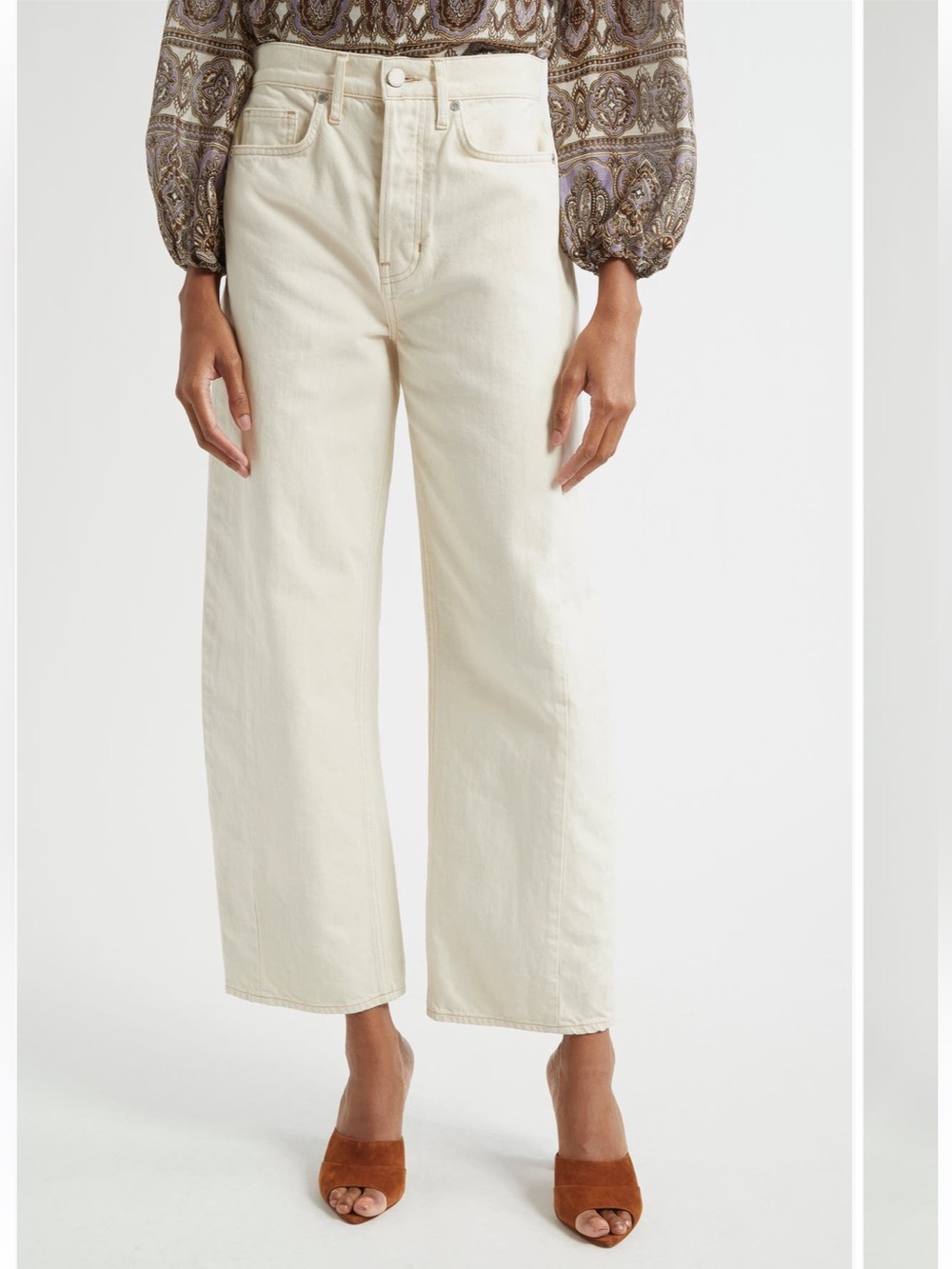 Veronica Beard Ryder Saddle Barrel Jeans — Cream